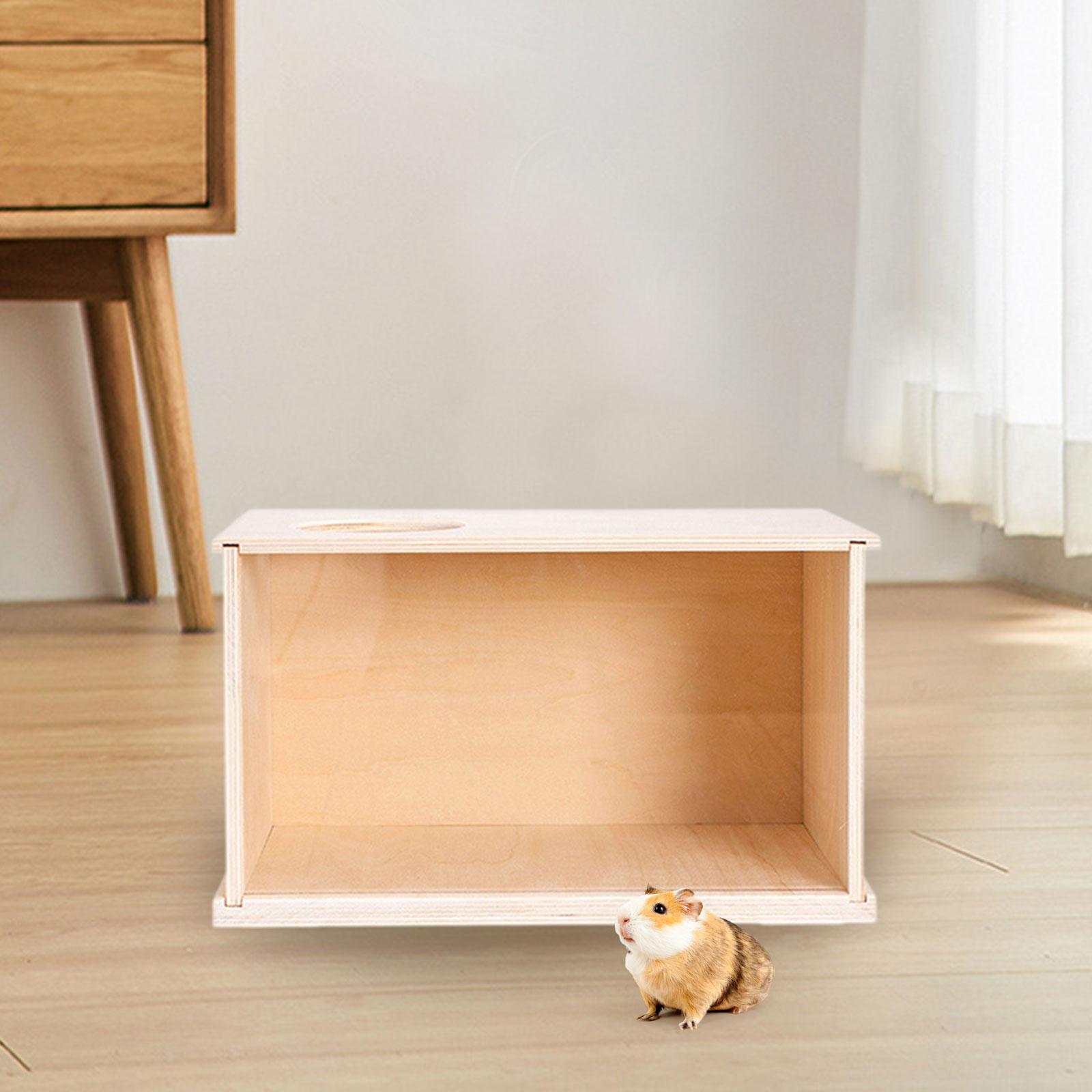 EHJRE Hamster Digging Box Pet Hideout Wooden Cage Decor Sand Bath Case Acrylic Visible Burrow Kit with Removable Lid Suitable for Small Pet Exploration Home Size L