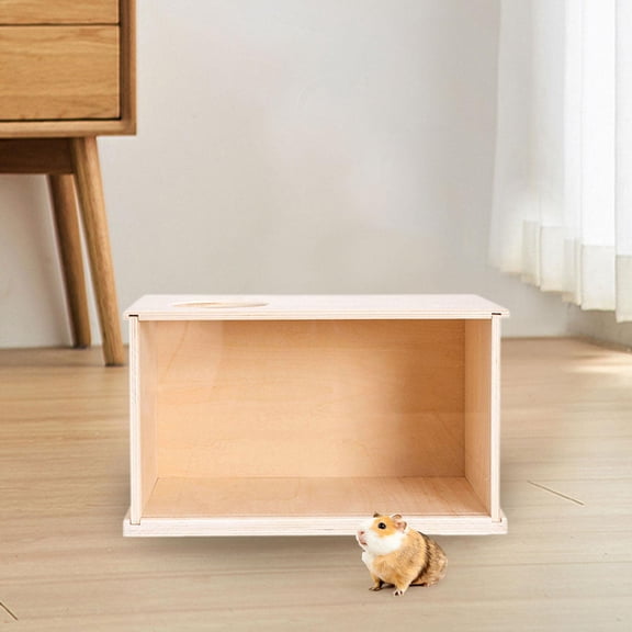 EHJRE Hamster Digging Box Pet Hideout Wooden Cage Decor Sand Bath Case Acrylic Visible Burrow Kit with Removable Lid Suitable for Small Pet Exploration Home Size L
