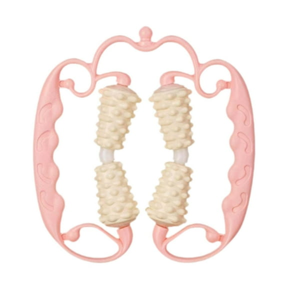 EHJRE Hand Held Muscle Roller Cellulite Massage Roller Fascia Massage Tool with 4 Wheels for Calf Bodybuilding Women Men Exercise Pink