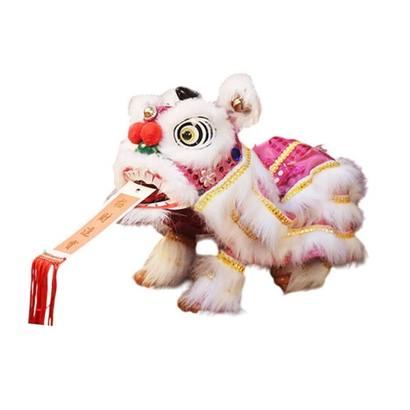 EHJRE Hand String Puppet with Rod Chinese Marionette Lion Toy Sturdy Handmade Puppet Pink White