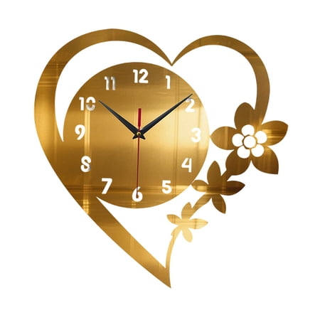 EHJRE Heart Shaped Wall Clock Creative Silent for Office Bedroom Housewarming Gift Gold