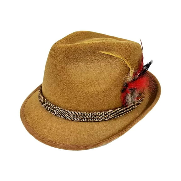 EHJRE Homburg Hat for Male Comfortable Decor Headwear for Festival Carnival Autumn Red Feathers