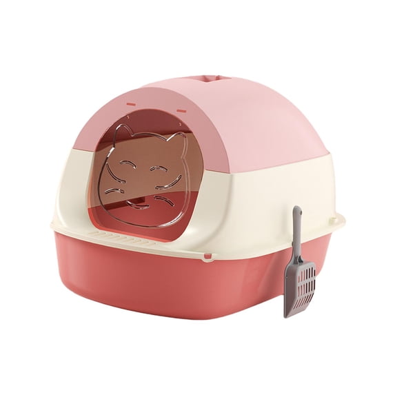 EHJRE Hooded Cat Litter Box Enclosed Cat Litter Box with Door Sandbox Pet Accessories Anti Splashing with Scoop Enclosed Cat Toilet pink