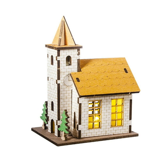 EHJRE Illuminated Wooden Miniature House Model Small House Model for 9.4cmx7.1cmx12.5cm
