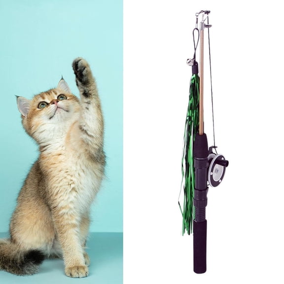 EHJRE Interactive Funny Toy Fishing Pole Plastic Cute Design Colorful for Kitten Pet Exerciser Training Teething Bar Green Bar