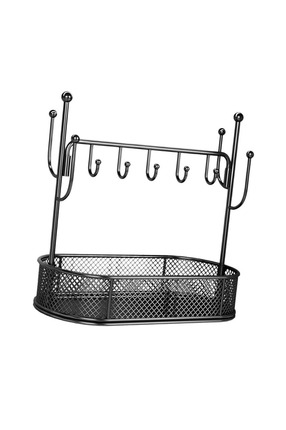 Jewelry Display Stand Hanging Organizer with Hooks Key Rack Decorative with Tray Black
