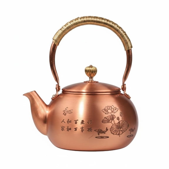EHJRE Kettle Teapot Pot Copper Ergonomic Woven Handle Stays Cool During Use Suitable for Beginners and Seasoned Tea Artisans