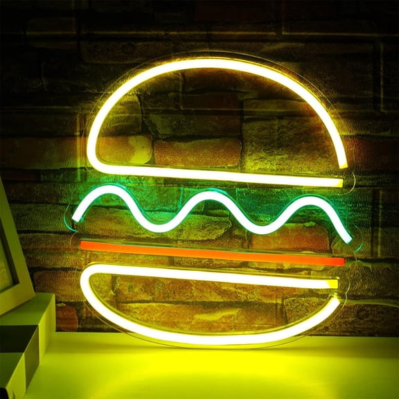 EHJRE LED Burger Neon Signs Hnging Neon Lmp for Resturnt Br, Hndmde dvertising LED Sign Night Light for Home Br Beer Window Shop Room Pub Decor