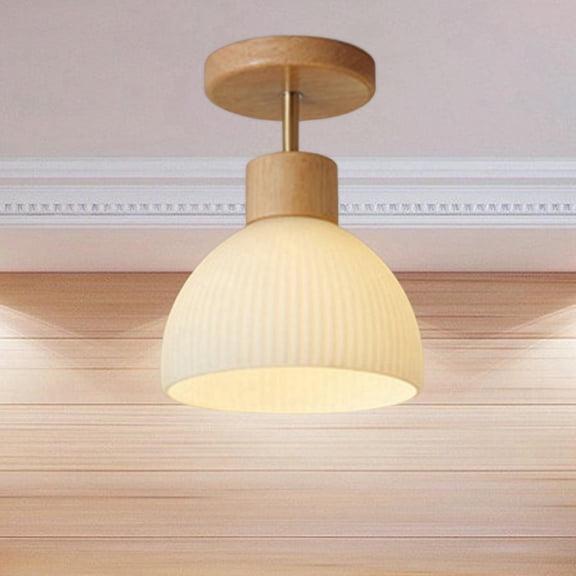 EHJRE LED Flush Mount Ceiling Light Fixtures Luster Wood Pendant Lamp Round for Indoor , Light Brown