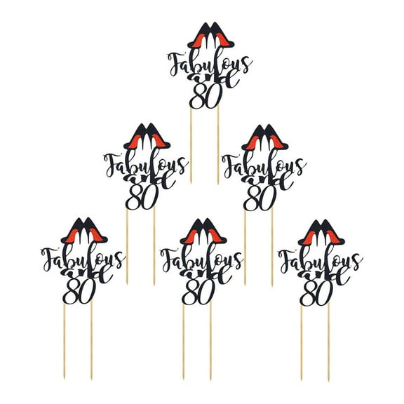 EHJRE Lady Birthday Cake Toppers 6pcs 10-80 Pattern Decors Celebrating Crafts Cake Black 80