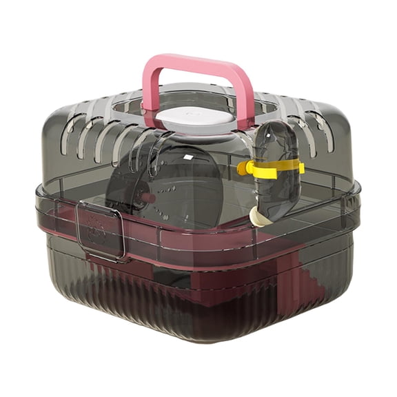 EHJRE Large Hamster Cage, Carrying Bag, Ventilation, Transparent, with Water Bottle, Small Animal Cage, Habitat for Hedgehogs, Rabbits, Short-headed Gliders pink