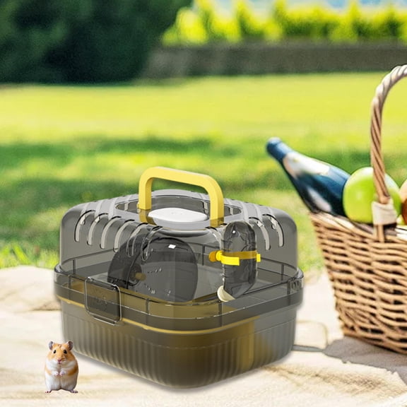EHJRE Large Hamster Cage, Carrying Bag, Ventilation, Transparent, with Water Bottle, Small Animal Cage, Habitat for Hedgehogs, Rabbits, Short-headed Gliders yellow