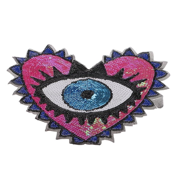 EHJRE Large Love Heart Sequins Embroidered Iron On Patches for Clothes Bags Blue. Blue Eye