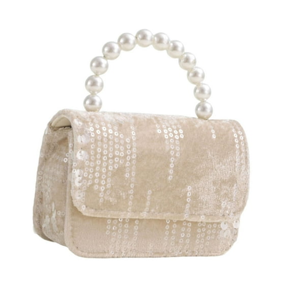 EHJRE Little Girl Handbag Beaded Handle for Children Lightweight Fashionable Crossbody Apricot