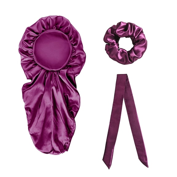 EHJRE Long Satin Bonnet/ Elastic Band with Hair Ring/ Loose Soft Breathable with Hair Band Silky Night Hat/ Curly Hair Women/ , Purple