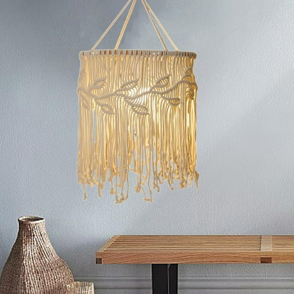 EHJRE Macrame Lamp Shade Boho Handwoven Pendant Tassel for Office Living Room Room Height 65cm