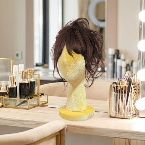 EHJRE Mannequin Head Home Velvet Hat Display Stand for Glasses Hairpiece Headphone Yellow