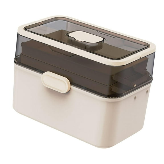 EHJRE Medicine Box Clear Storage Container Lidded Large Capacity Art Crafts Case Sewing Supplies Container for Car Office Workplace beige