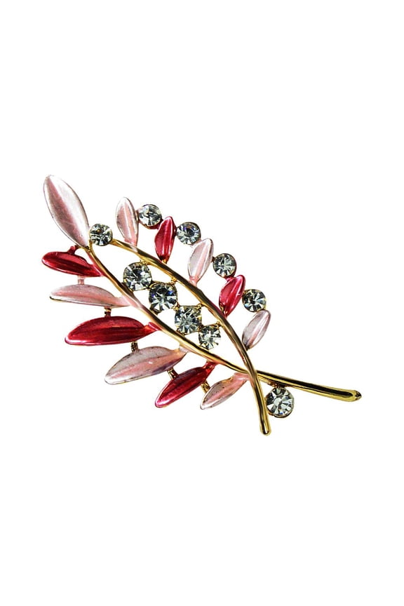 Metal Alloy Crystal Leaves Brooch Pins for Wedding Party Dress Decor Jewelry Red