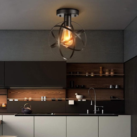 EHJRE Metal Cage Pendant Light Chandelier Spherical Lamp for Dining Room Entryway Foyer Table Hallway Restaurant E