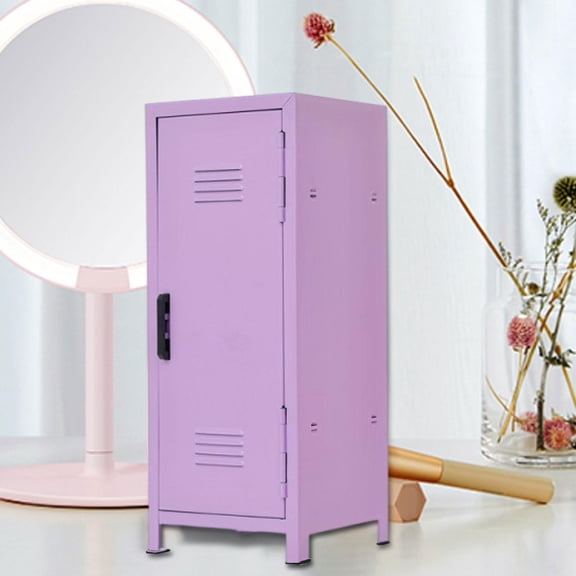 EHJRE Mini Cosmetics Organizer Iron Cabinet 10.5x10.5x27cm Sturdy for Bedroom Office Dustproof Versatile Storage Box with Flip Door Purple