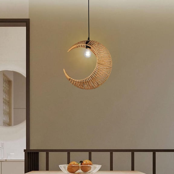 EHJRE Moon Shaped Pendant Lamp Shade Hanging Light Fixture Cover Handwoven Sturdy Accessory Light Shade for Kitchen Island