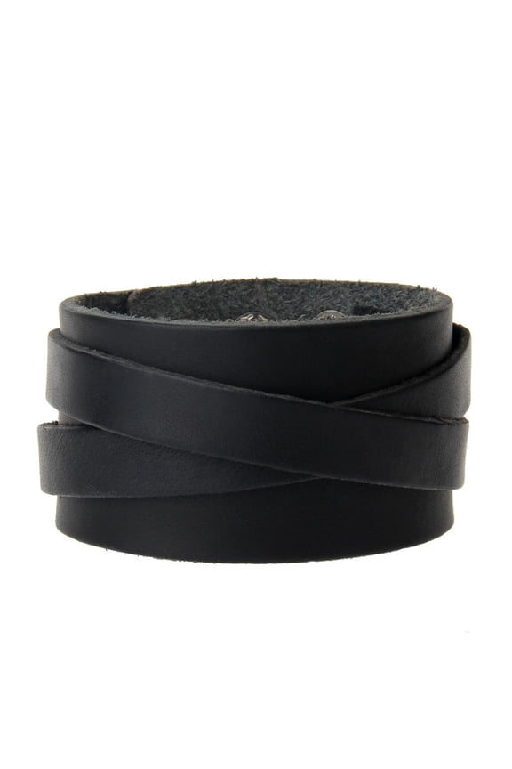 Multilayer Leather Belt Bracelet Wristband Snap Button Jewellery - Black