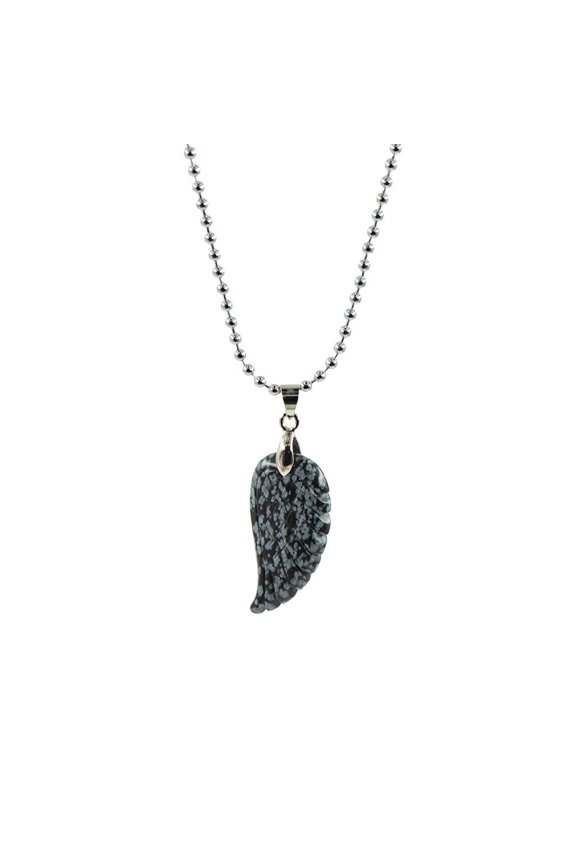 Natural Gemstones Stone Angle Pendant Ball Beads Link Chain Necklace Snowflake Snowflake Obsidian