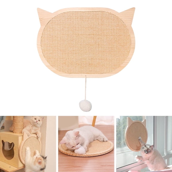 EHJRE Natural Sisal Mat Scratching Board Animal Sharpen Claw Toy with Suction Cups Cardboard Pad for Indoor Playing , Oval 37x47CM