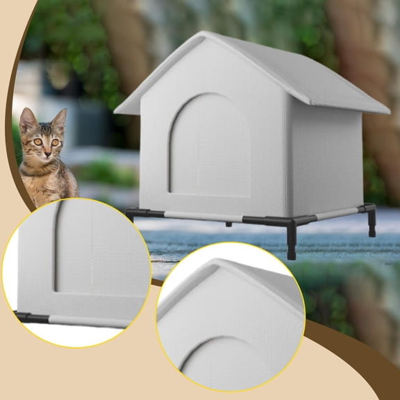 EHJRE Outdoor Cat House Cube Structure Weatherproof Elevated Pet Shelter with Soft Cushion Waterproof Floating Stand Door Suitable for Indoor Outdoor Use St M