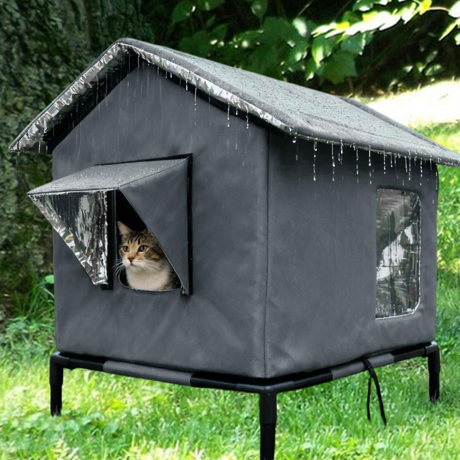 EHJRE Outdoor Cat House Feral Shelter Insulated Waterproof Tent Windproof Portable Kitty Enclosure with Oxford Cloth And Aluminum Foil for Community Porch G M