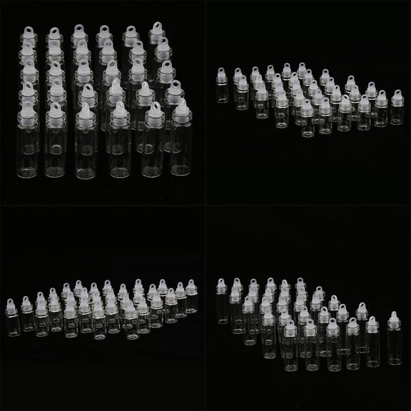 EHJRE Pack of 60 Tiny Clear Glass Jars Bottles Message Wishing Vials with Plastic Stoppers for arts and crafts, Projects, Decoration, Party, Wedding Decor