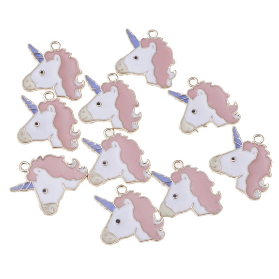 EHJRE Pack of 10 Enamel Charm Pendants for Jewelry Making, Bracelet, DIY Pink
