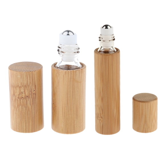 EHJRE Pack of 2 Small Empty Bamboo wood material glass Bottles Perfume Essential Oil Bottles, Makeup Liquids Container Vials (5ml+10ml)