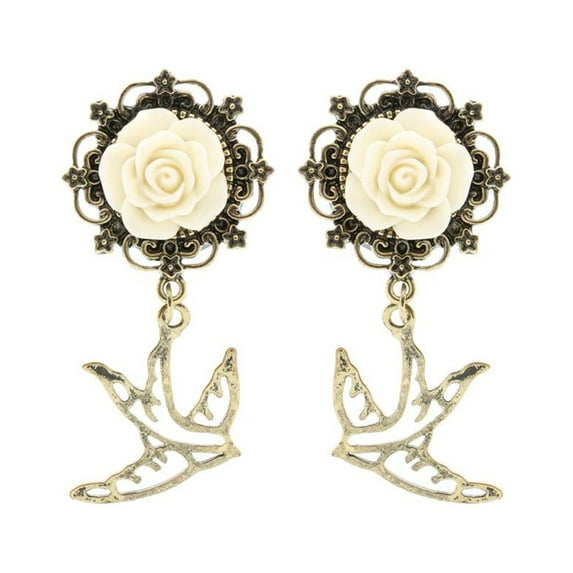 EHJRE Pair Vintage Sparrow Dangle Ear Tunnels Expander Gauges Piercing White 16mm