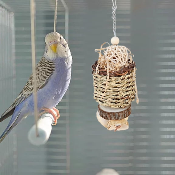 EHJRE Parrot Bird Chewing Toy Foraging Toy Grass Easy to Install Hand Woven Cage Shredder Toy Bird Lovers Gift for Macaws Lovebirds no bell