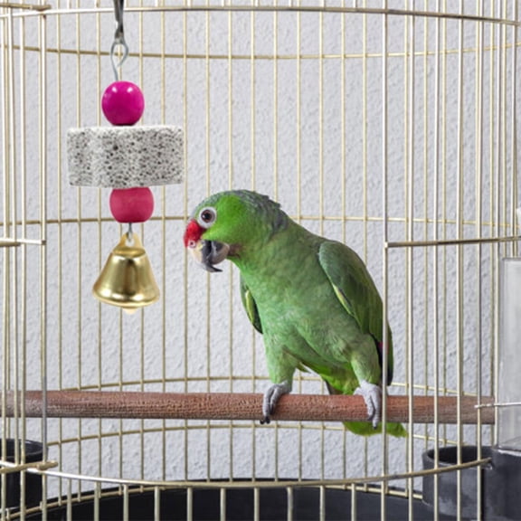EHJRE Parrot Chewing Toy Mineral Stone Gnaw Toy Beak Grinding Bell Hanging Accessory Crafted From Wood And Stone Suitable for Parakeet Cage Enrichment Beak Length 11cm