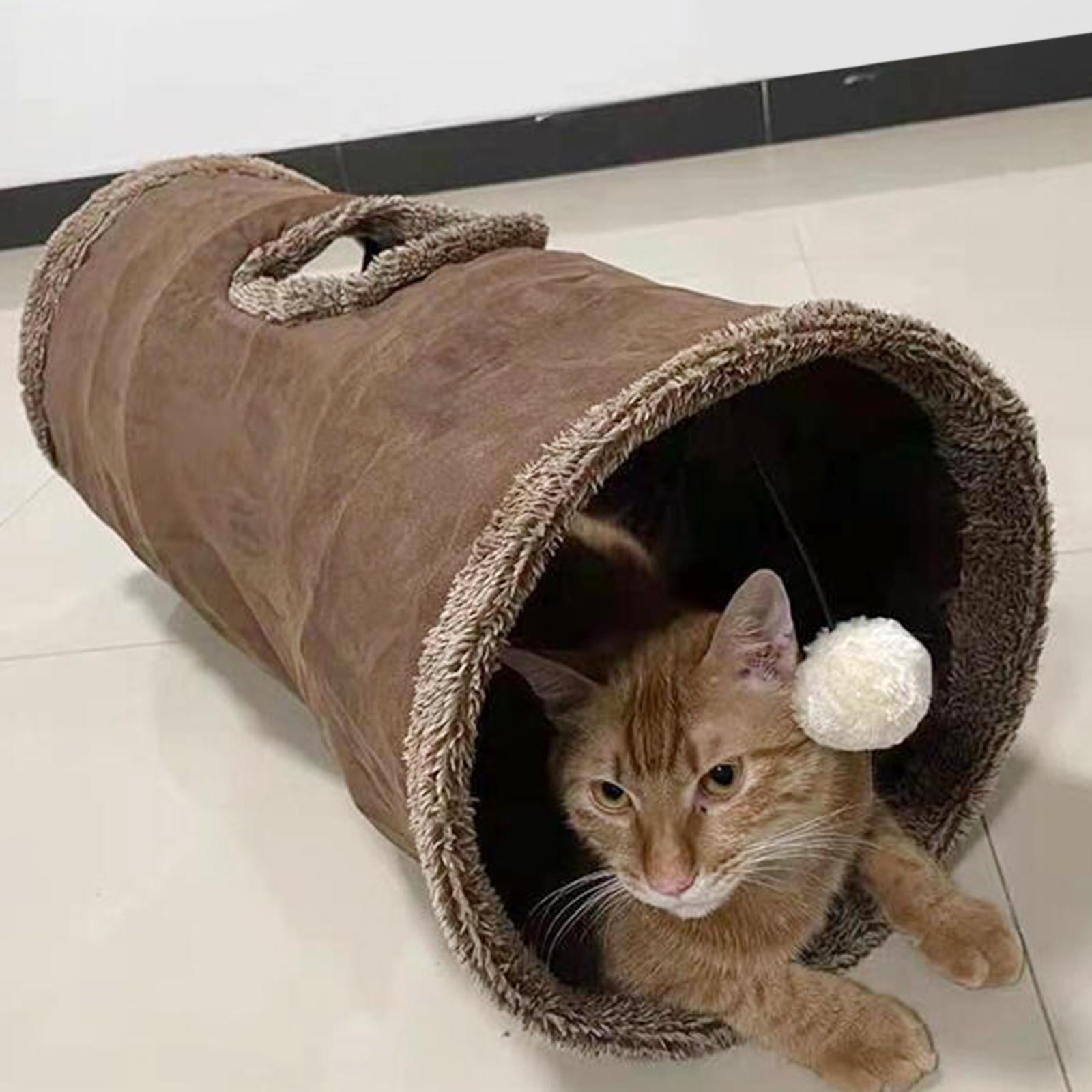 EHJRE Portable Cat Tunnel Interactive Tube Foldable Toy with Play Ball Hiding Pet Tent Cave for Small Animals Puppy Supplies indoor and outdoor Playing , 30x30x67cm Marrom S 30x67cm