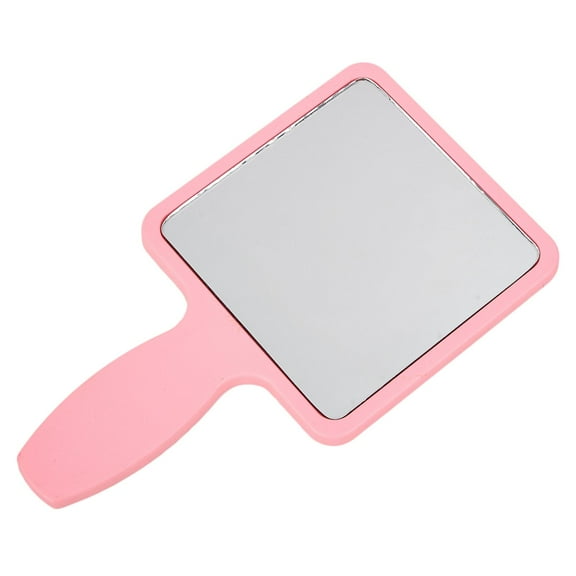EHJRE Portable Square Cosmetic Mirror Beauty Small Handheld Mirror Hand Held Mirror with Handle, Single-Sided Glass Mirror with No Magnification - Pink