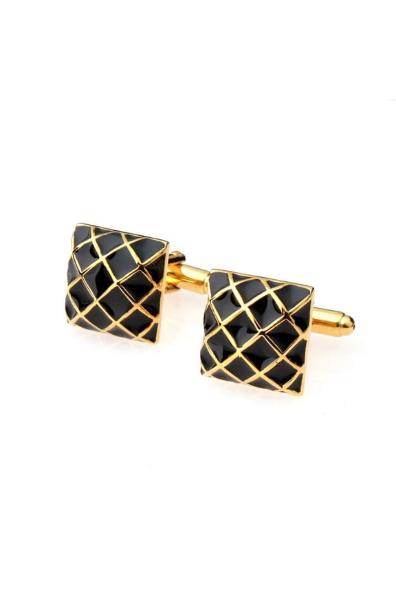 SQUARE GRID CUFFLINKS CUFF LINKS GOLD BLACK VINTAGE WEDDING MENS GIFT NEW