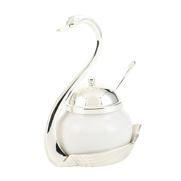 EHJRE Seasoning Jar Porcelain Pottery Organizer Condiment Container Sugar Bowl for Restaurants Coffee Bar Party argent