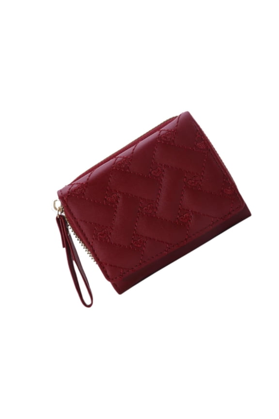 Small Holder Stylish Zipper Closure Compact Portable Heart Embroidered for Women