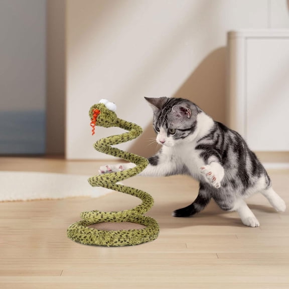 EHJRE Snake Cat Interactive Toy Spring Spiral Teaser Coil Exerciser PV Fleece Odorless Comfortable Suitable for Kitten Training Indoor Play Furnit Green Yellow
