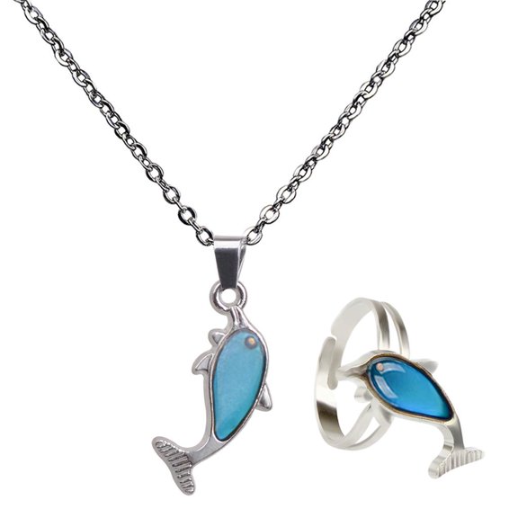 EHJRE Stainless Steel Dolphin Pendant - Color Change Mood Necklace Choker Emotion
