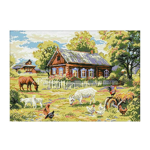 EHJRE Stamped Cross Stitch Kits Patterns Embroidery Needlepoint Kit - Village Cottage