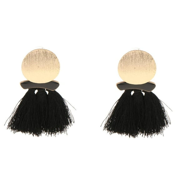 EHJRE Tassel Bohemian Earrings Ear Stud Ear Dangle Woolen Circle Statement Women Black