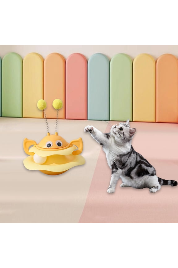Turntable Cat Toy Interactive Cat Toys Self Play Game Amusement Exerciser Teaser Kitten Exercise Toys for Indoor Adult Cats Yellow