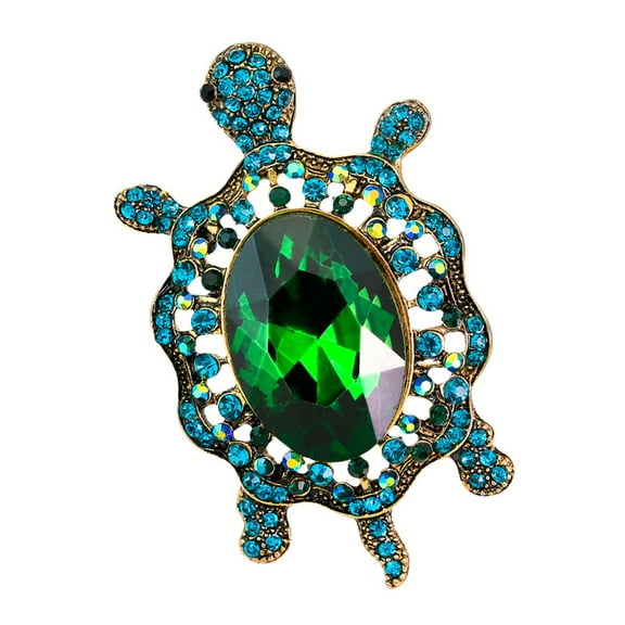 EHJRE Turtle crystal brooch turtle rhinestone pin animal decorative pin green