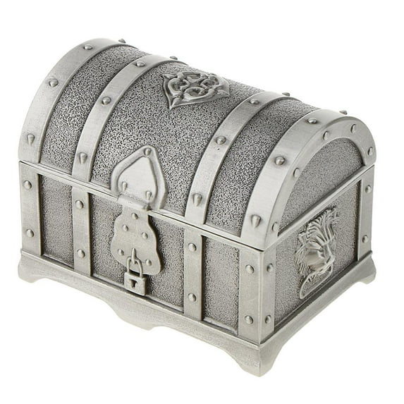 EHJRE Vintage Metal Jewelry Treasure Small Trinkets Chest Case Box Organizer for Women Antique pewter