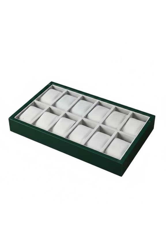 Watch Organizer Tray Watch Display Tray Jewelry Tray Multi Compartment 12 Slot Rectangular Green Exterior Gray Interior for Market Vendors and Live Sellers
